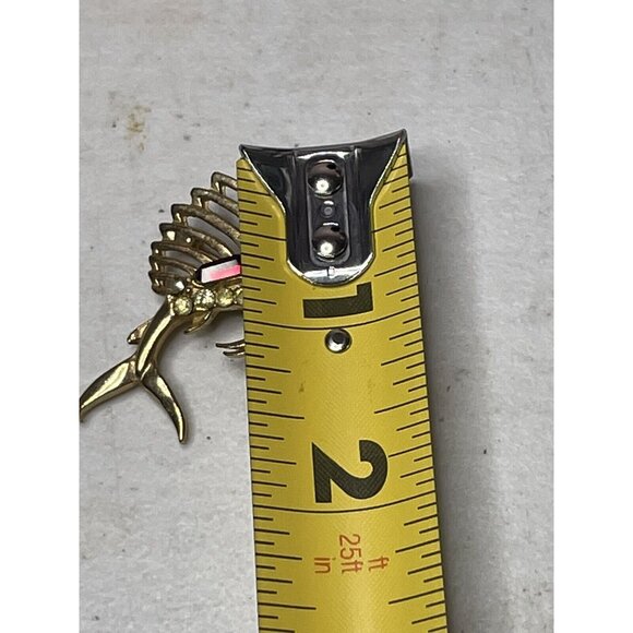 Swordfish Marlin Sailfish Pin Brooch Gold Tone Red Crystal Rhinestones - Picture 4 of 4